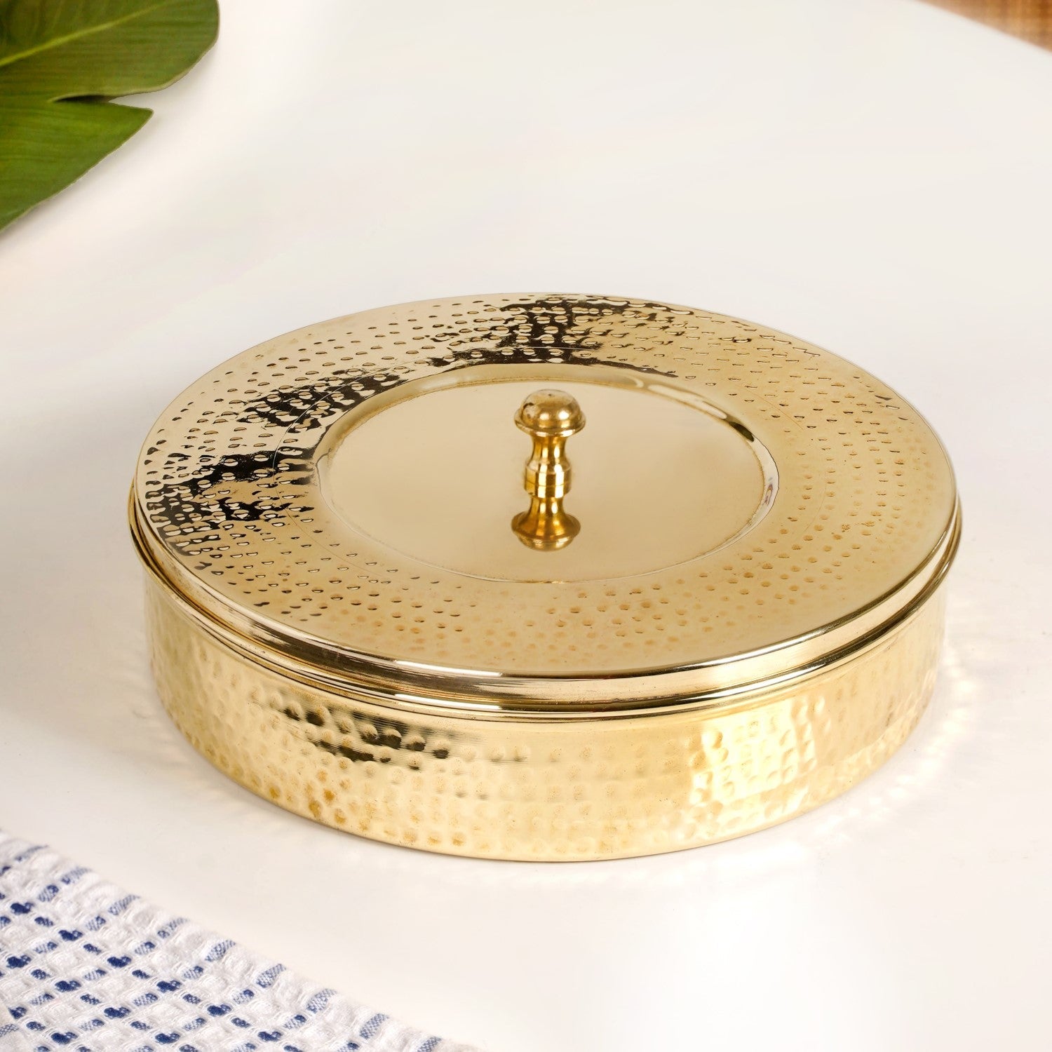 Pure Brass Hammered Masala Box Set With Spoon