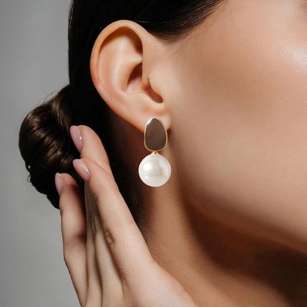 Brown And White Pearl Earrings