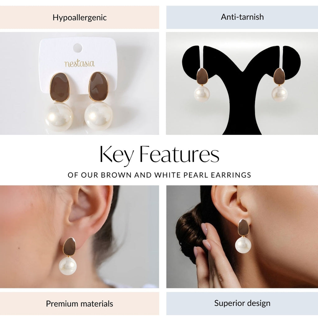 Brown And White Pearl Earrings