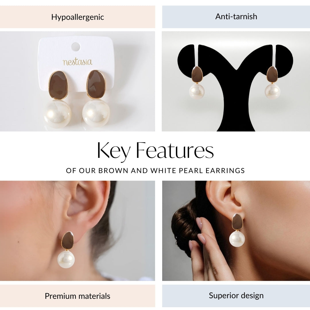 Brown And White Pearl Earrings