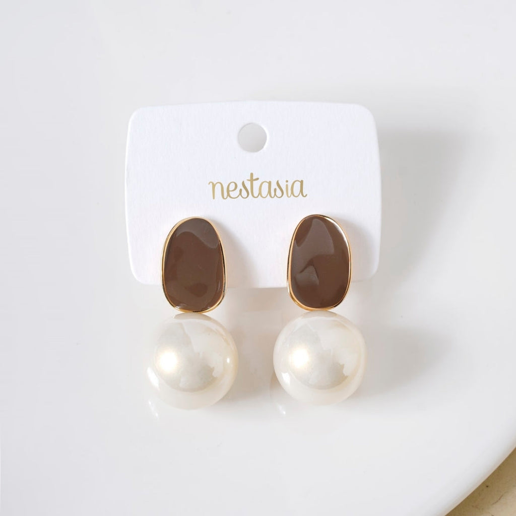 Brown And White Pearl Earrings