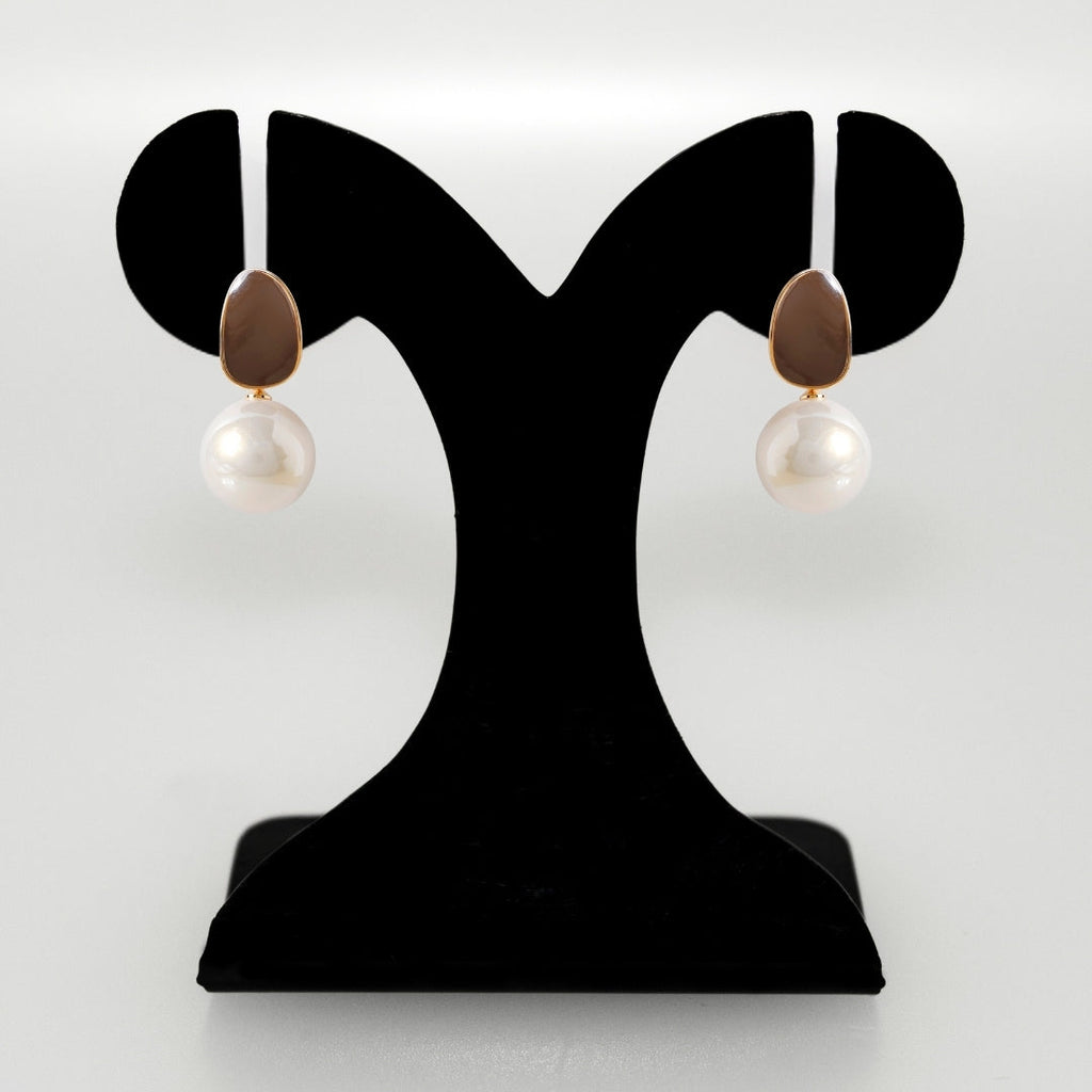 Brown And White Pearl Earrings