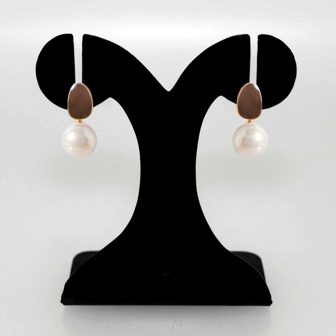 Brown And White Pearl Earrings