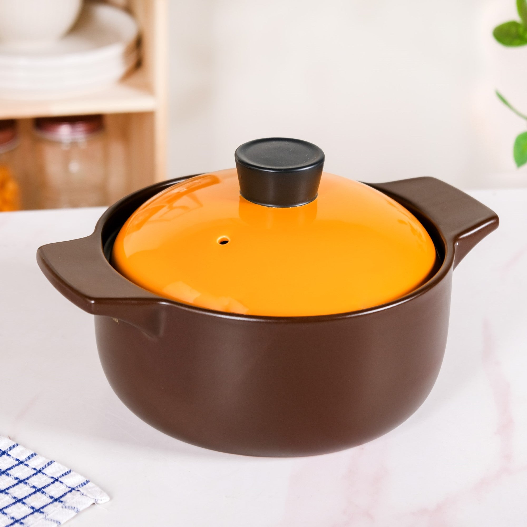 Clementine Ceramic Deep Cooking Pot With Lid 3200ml