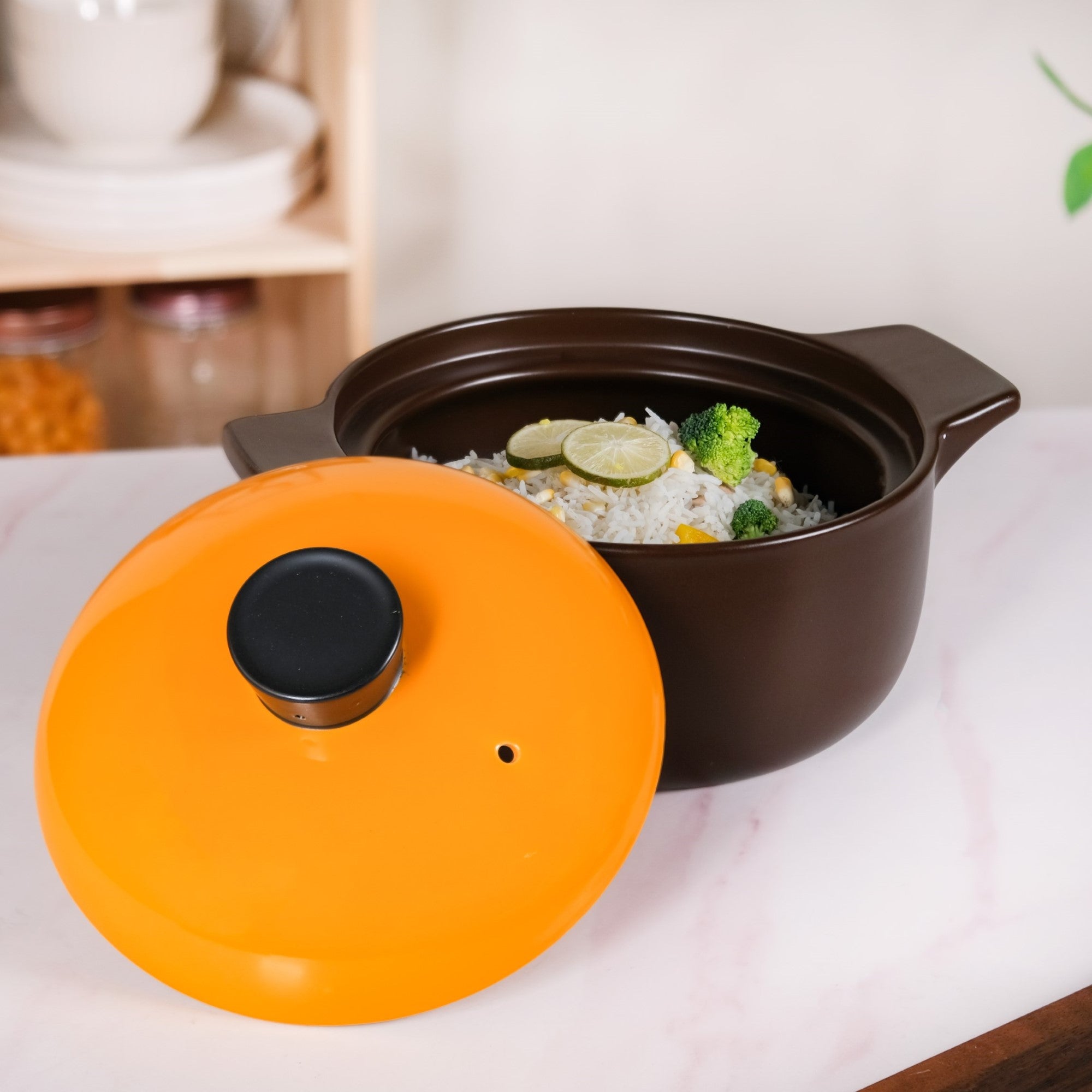 Clementine Ceramic Deep Cooking Pot With Lid 3200ml