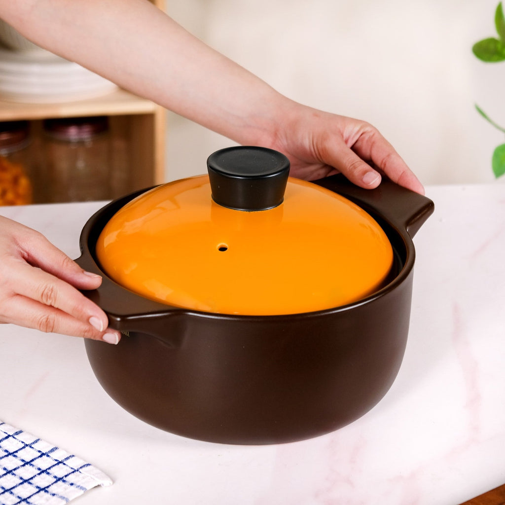 Clementine Ceramic Deep Cooking Pot With Lid 3200ml