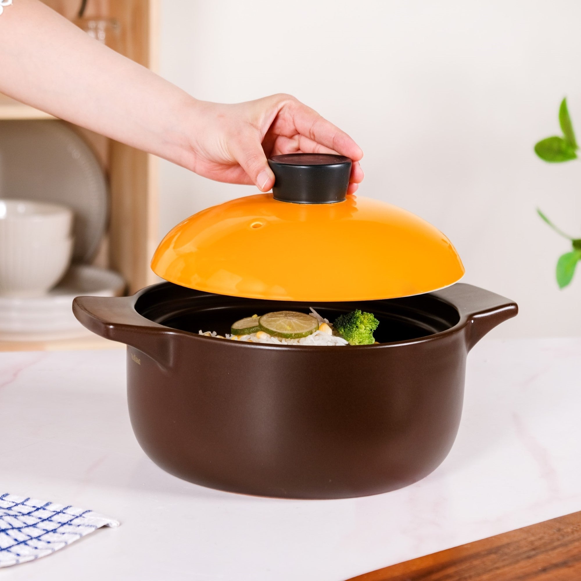 Clementine Ceramic Deep Cooking Pot With Lid 3200ml