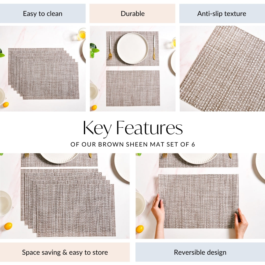 Brown Sheen Mat Set Of 6