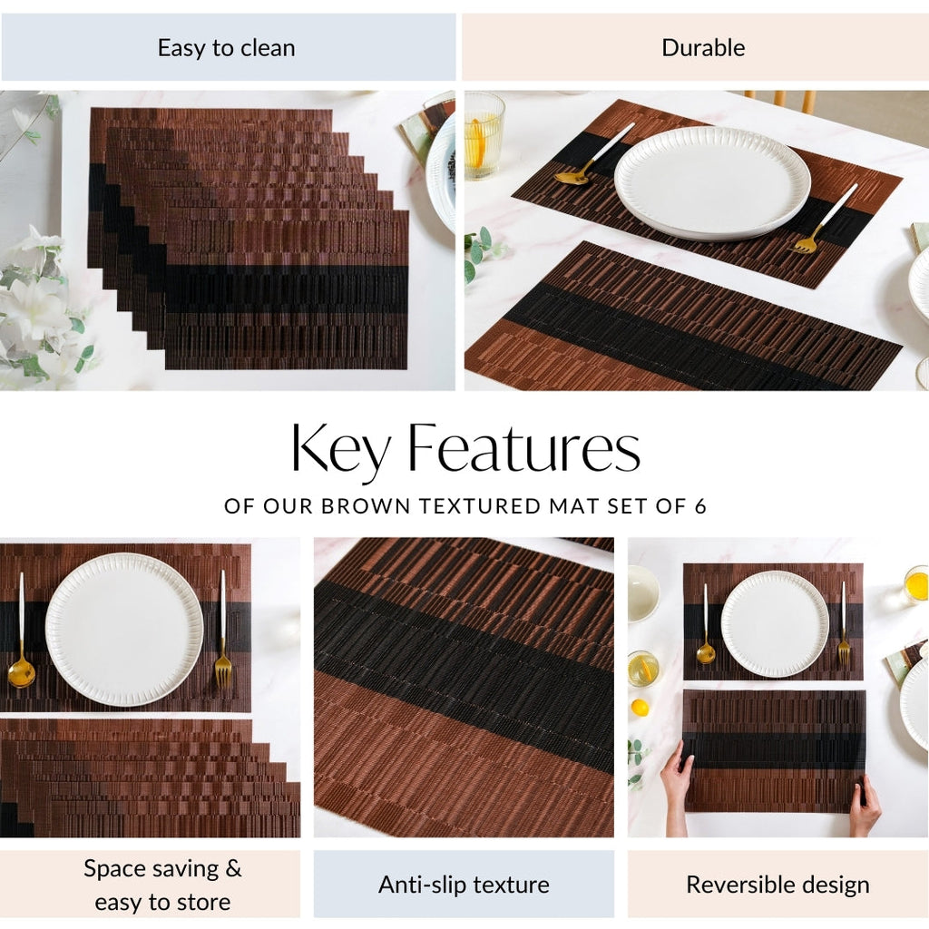 Brown Textured Mat Set Of 6