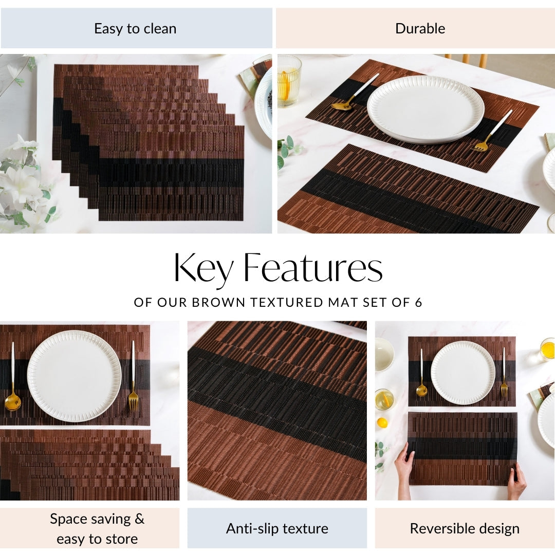 Brown Textured Mat Set Of 6