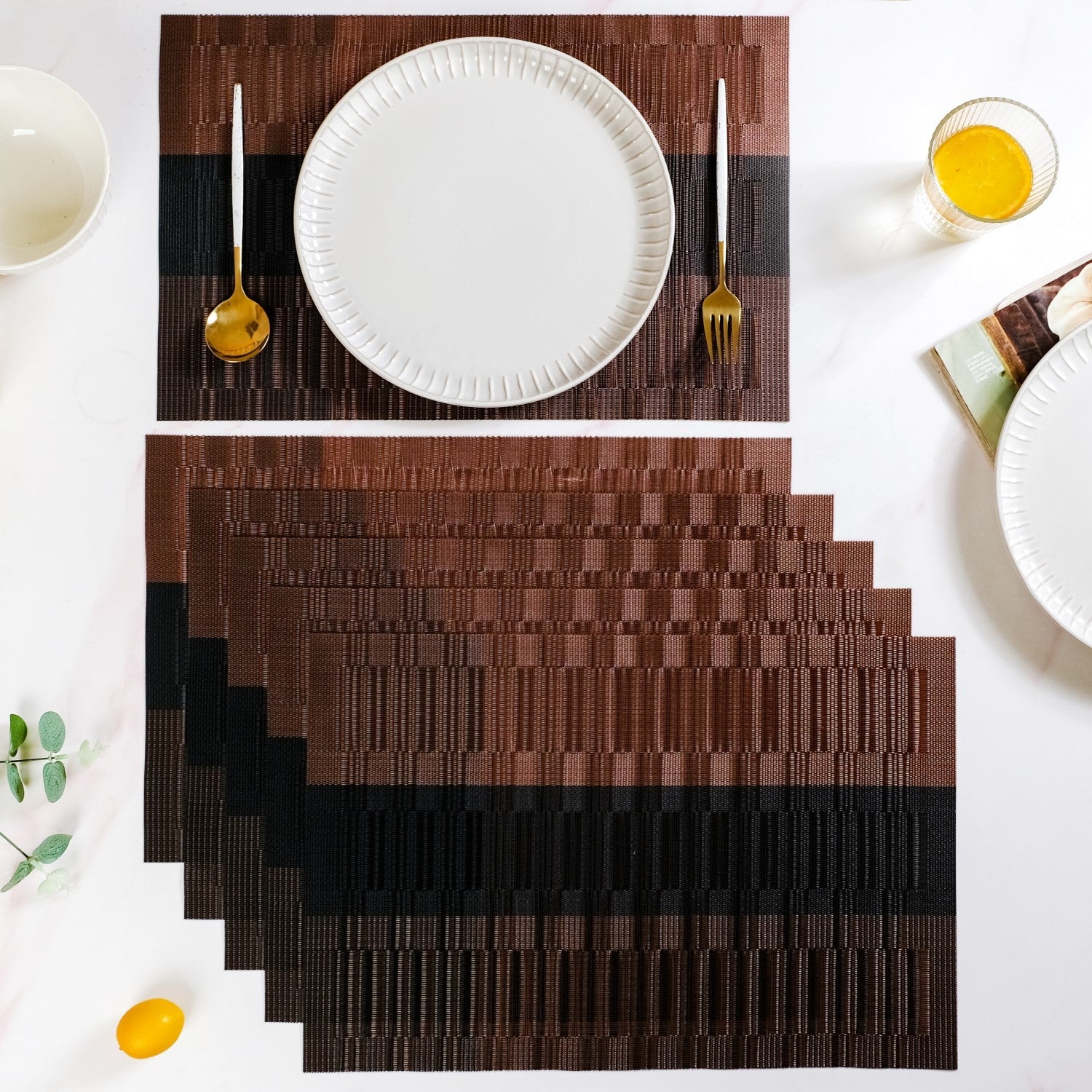 Brown Textured Mat Set Of 6