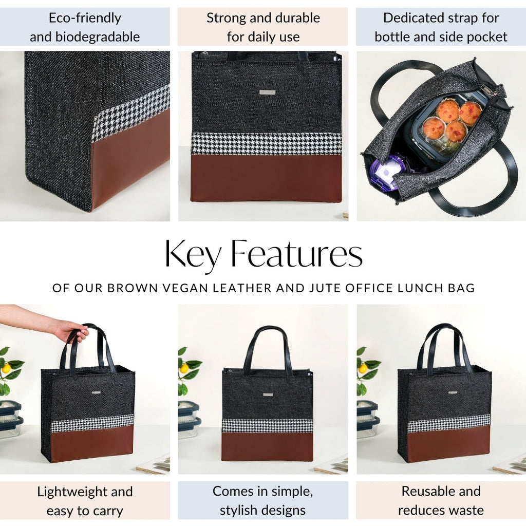 Office Lunch Bag Brown Vegan Leather