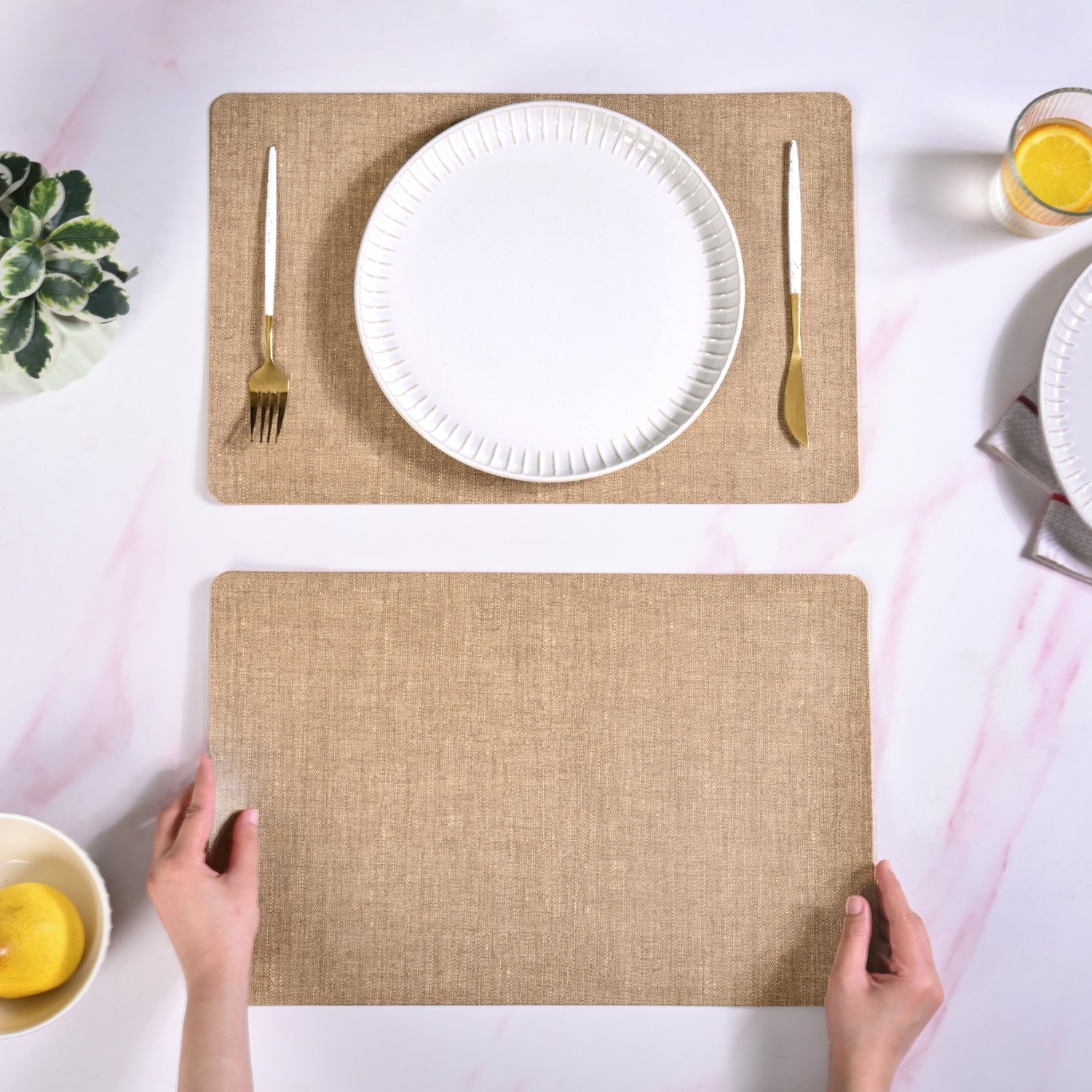 Rectangle Brown Table Mat Set Of 6