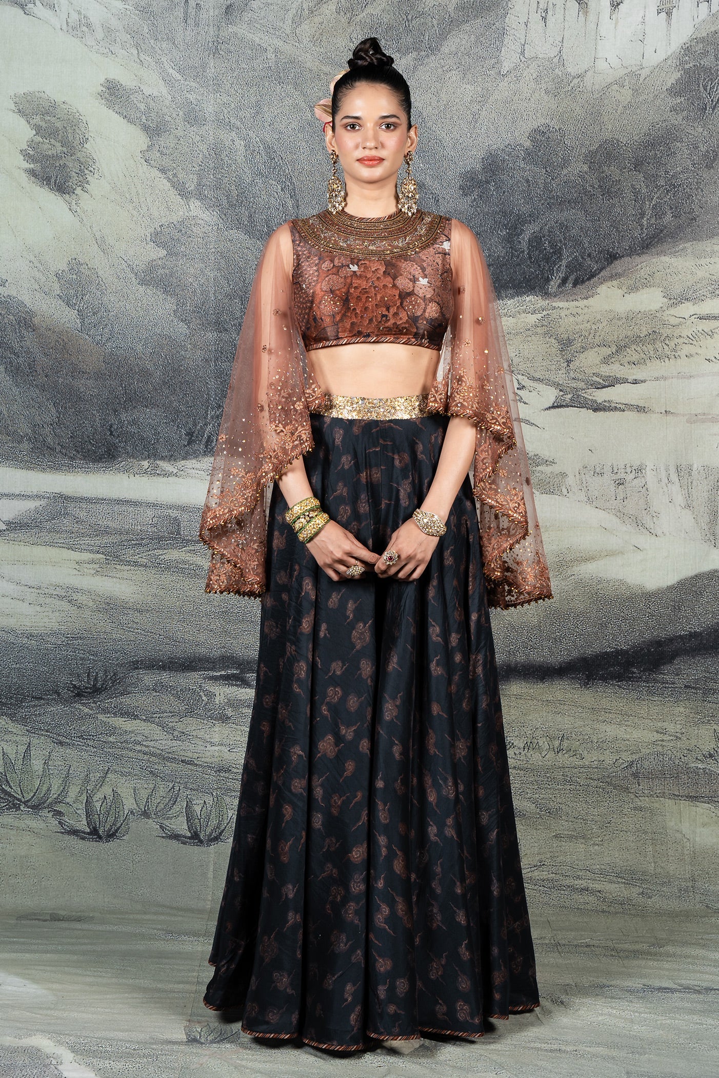 Burgundy - Midnight Blue Sharara Set | BARODA