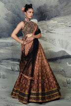 Burgundy - Orange Ombre Skirt Set | BARODA