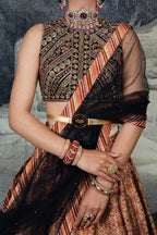 Burgundy - Orange Ombre Skirt Set | BARODA