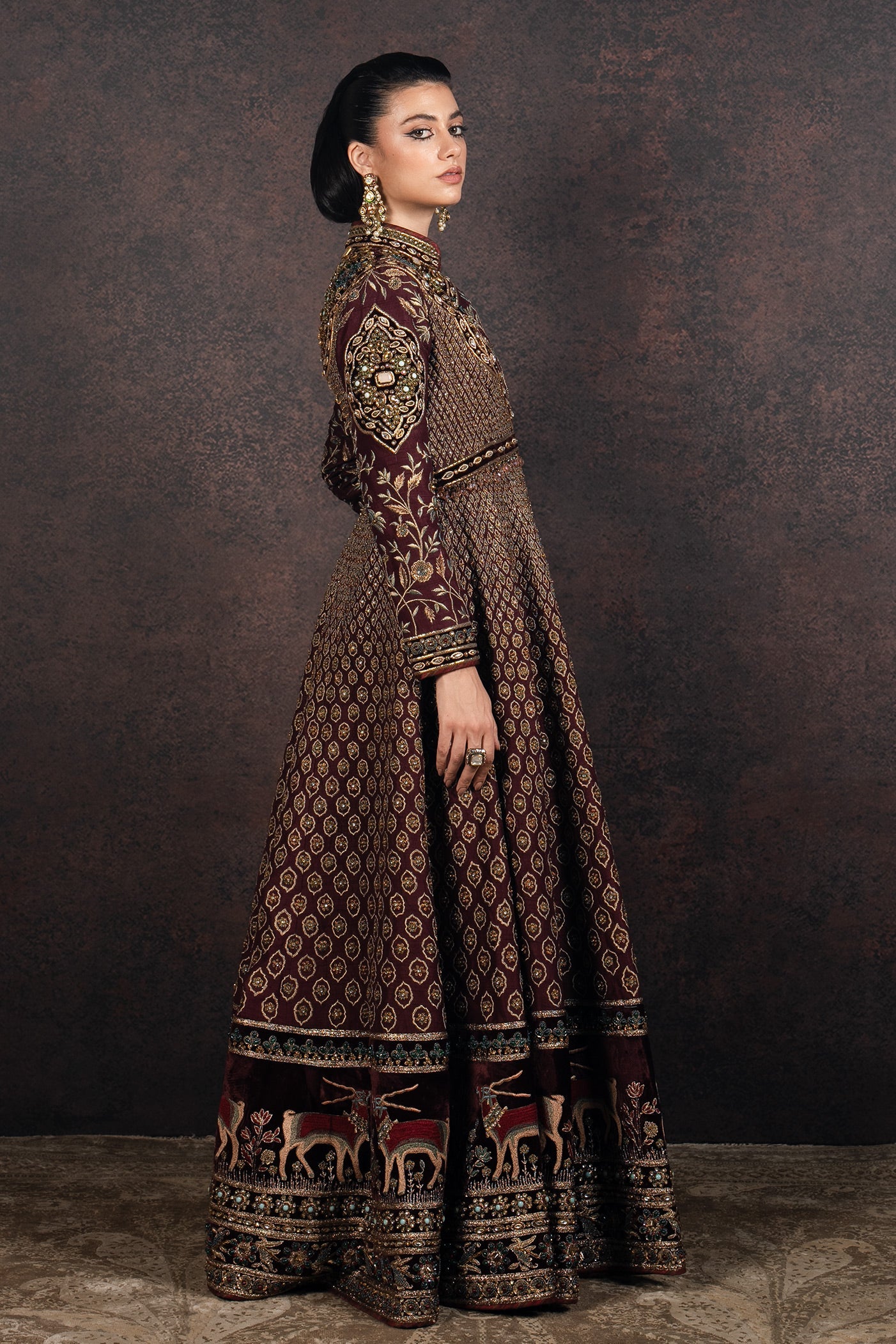 Burgundy Red Jacket Set | MURAQQA