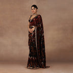 Burgundy Ikat Saree Set | EAST