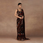 Burgundy Ikat Saree Set | EAST