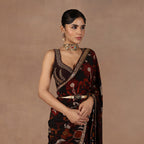 Burgundy Ikat Saree Set | EAST