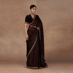 Burgundy Jamawar Saree Set | EAST
