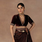 Burgundy Jamawar Saree Set | EAST