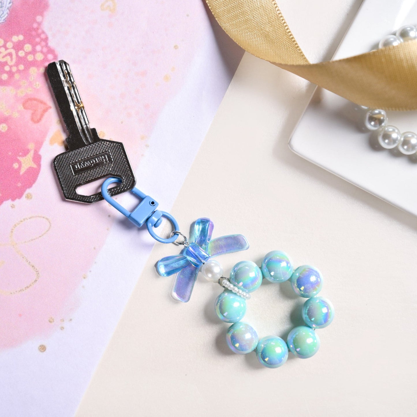 Burst Of Blue Beaded Keychain