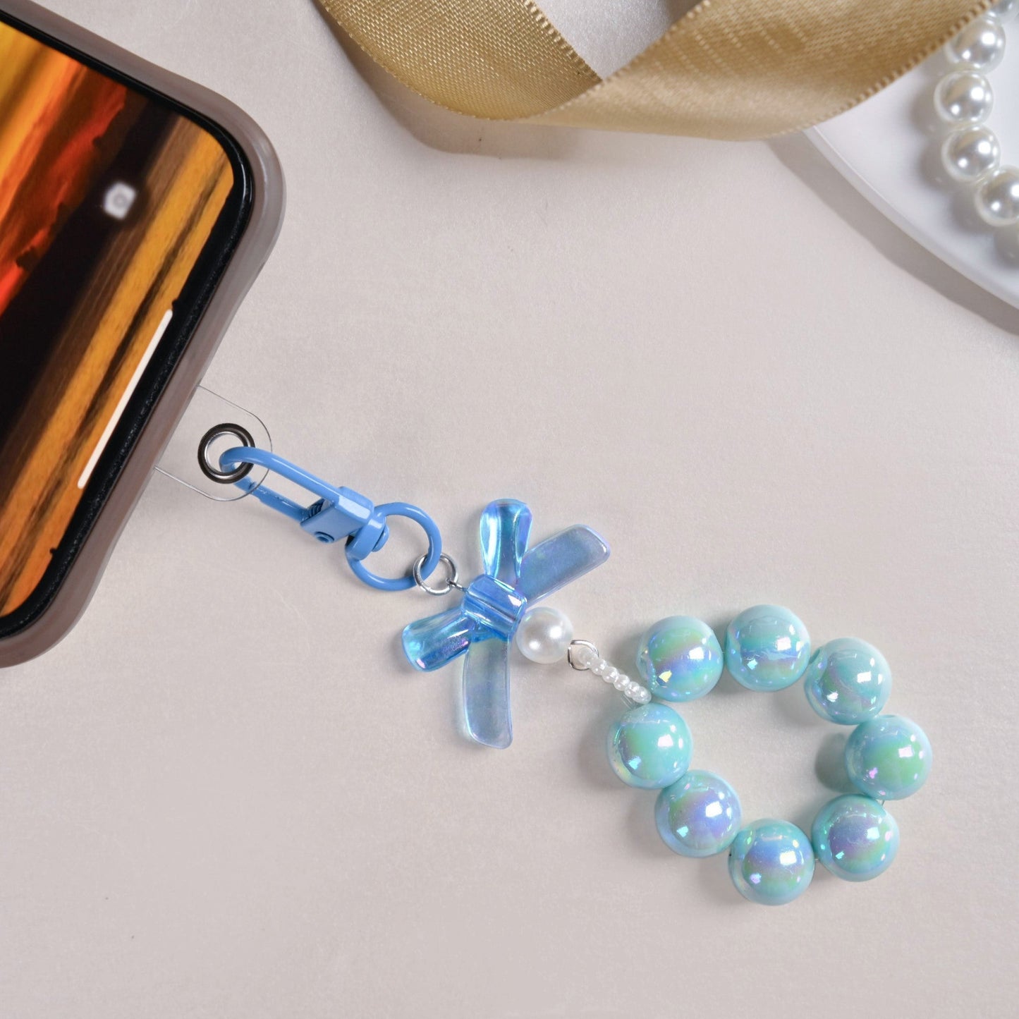 Burst Of Blue Beaded Keychain