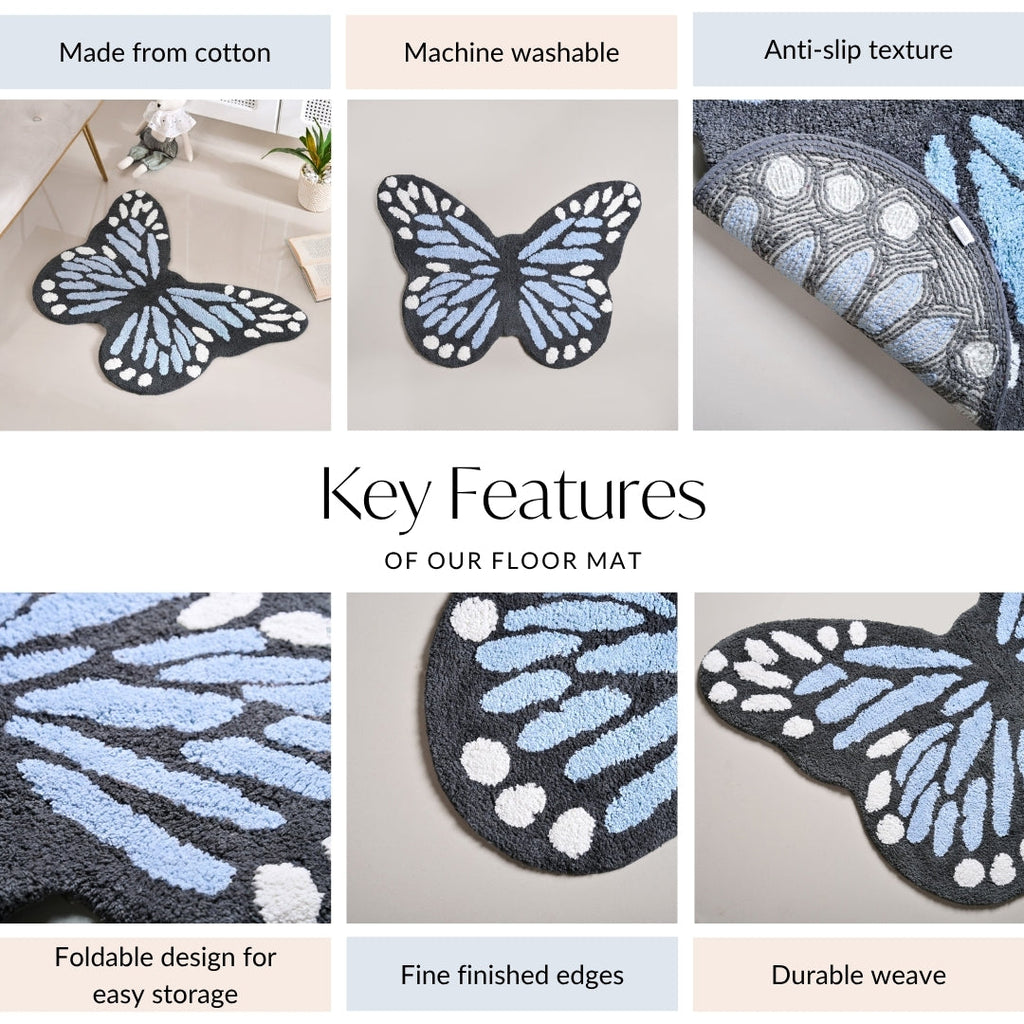 Butterfly Tufted Cotton Anti Slip Floor Mat 80x60cm