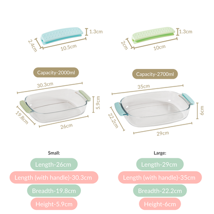 Glass Baking Dish with Heat Protectant Silicone Grips Set of 2