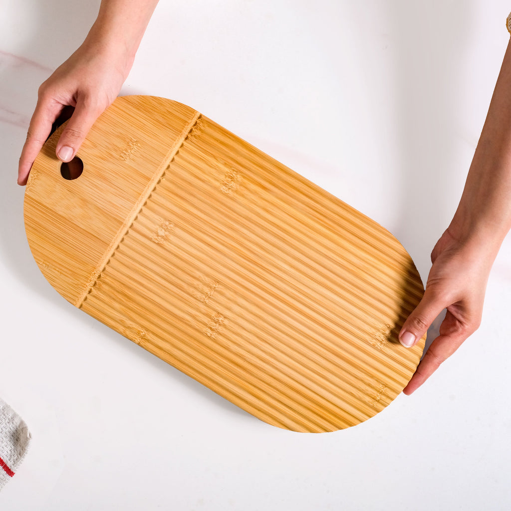 Ribbed Capsule Bamboo Zen Garden Serving Platter 15 Inch