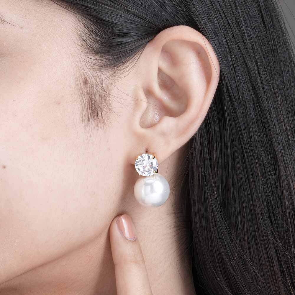 Stone and Pearl Stud Earrings