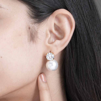 Stone and Pearl Stud Earrings