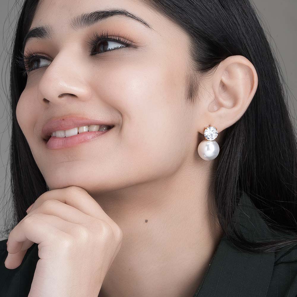 Stone and Pearl Stud Earrings