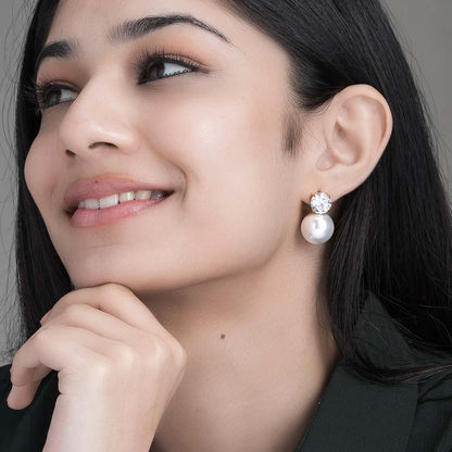 Stone and Pearl Stud Earrings
