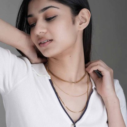 Gold Tone Box Chain Layered Necklace