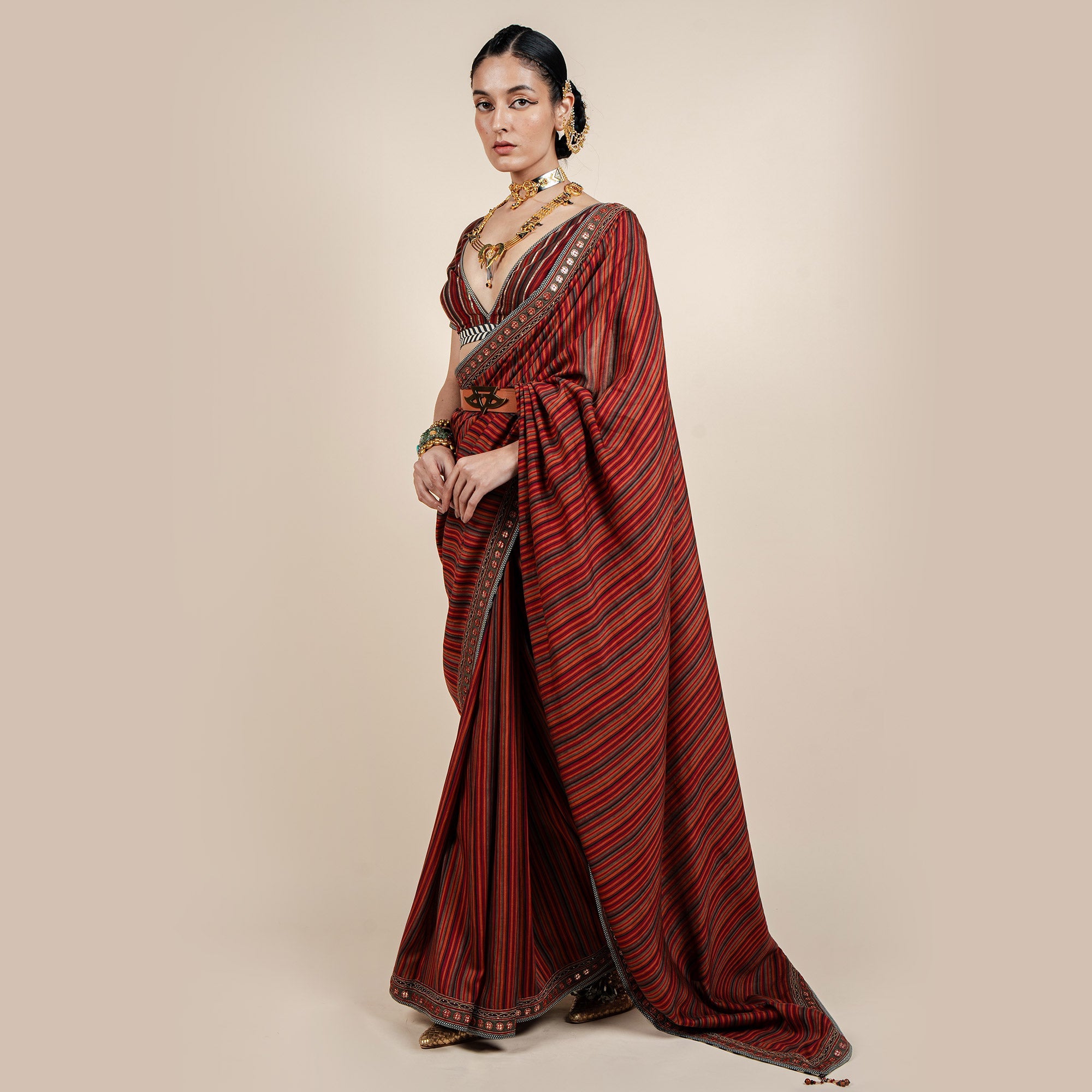 Caramine Red Saree Set | CHAR