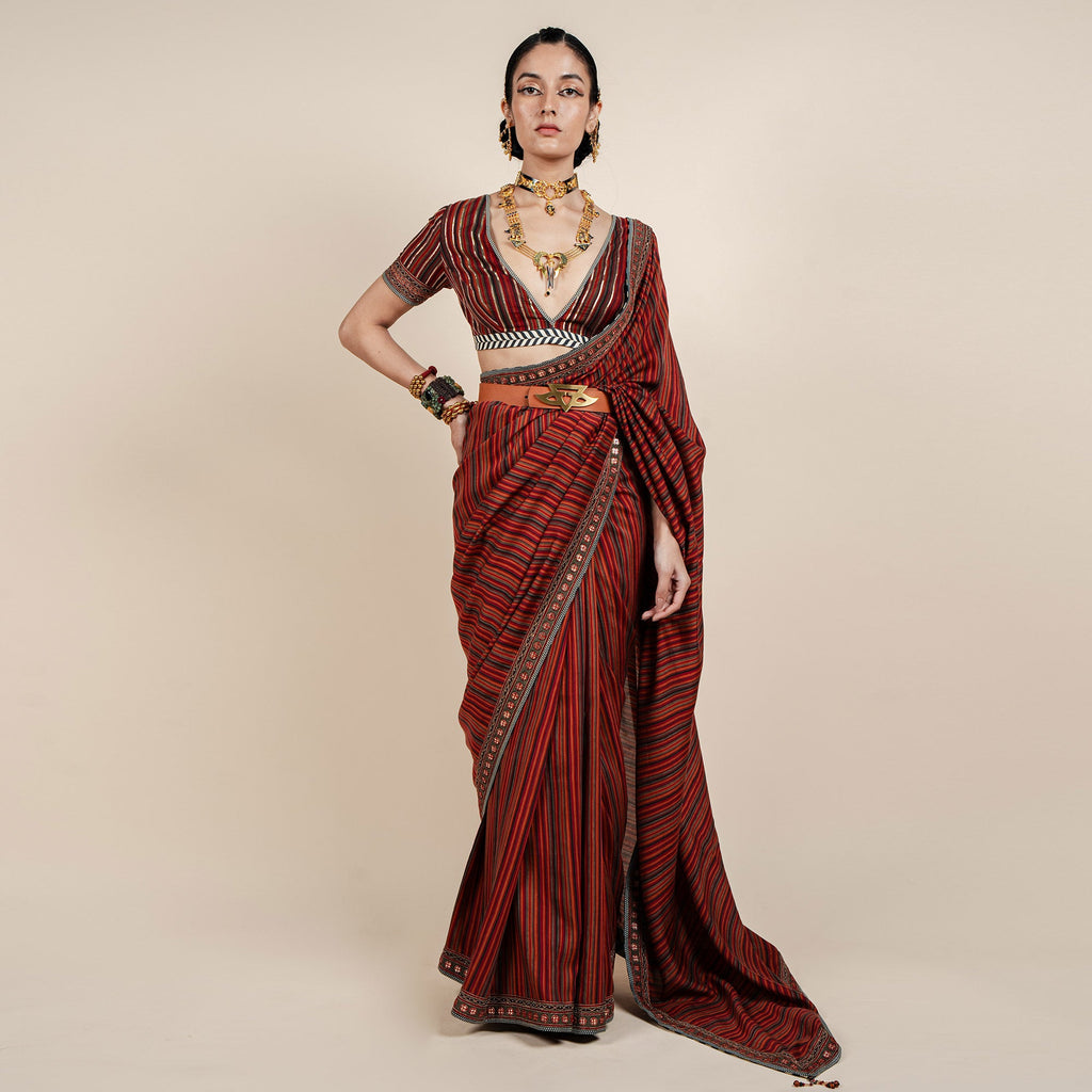 Caramine Red Saree Set | CHAR