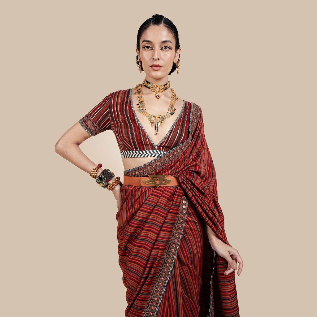 Caramine Red Saree Set | CHAR