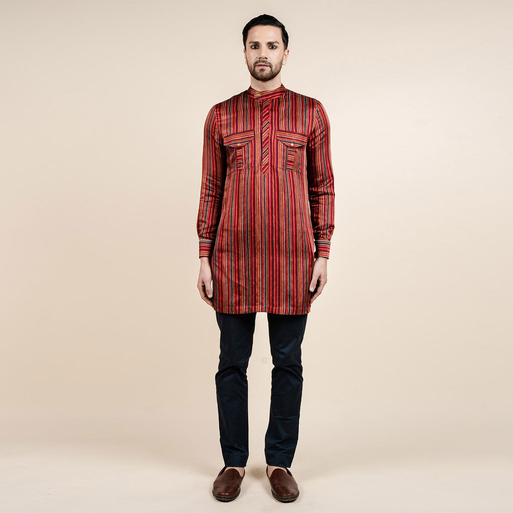 Caramine Red Striped Kurta | CHAR