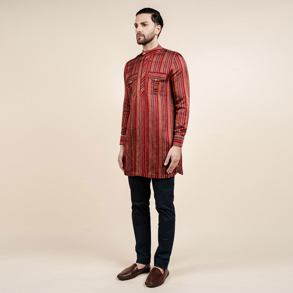 Caramine Red Striped Kurta | CHAR