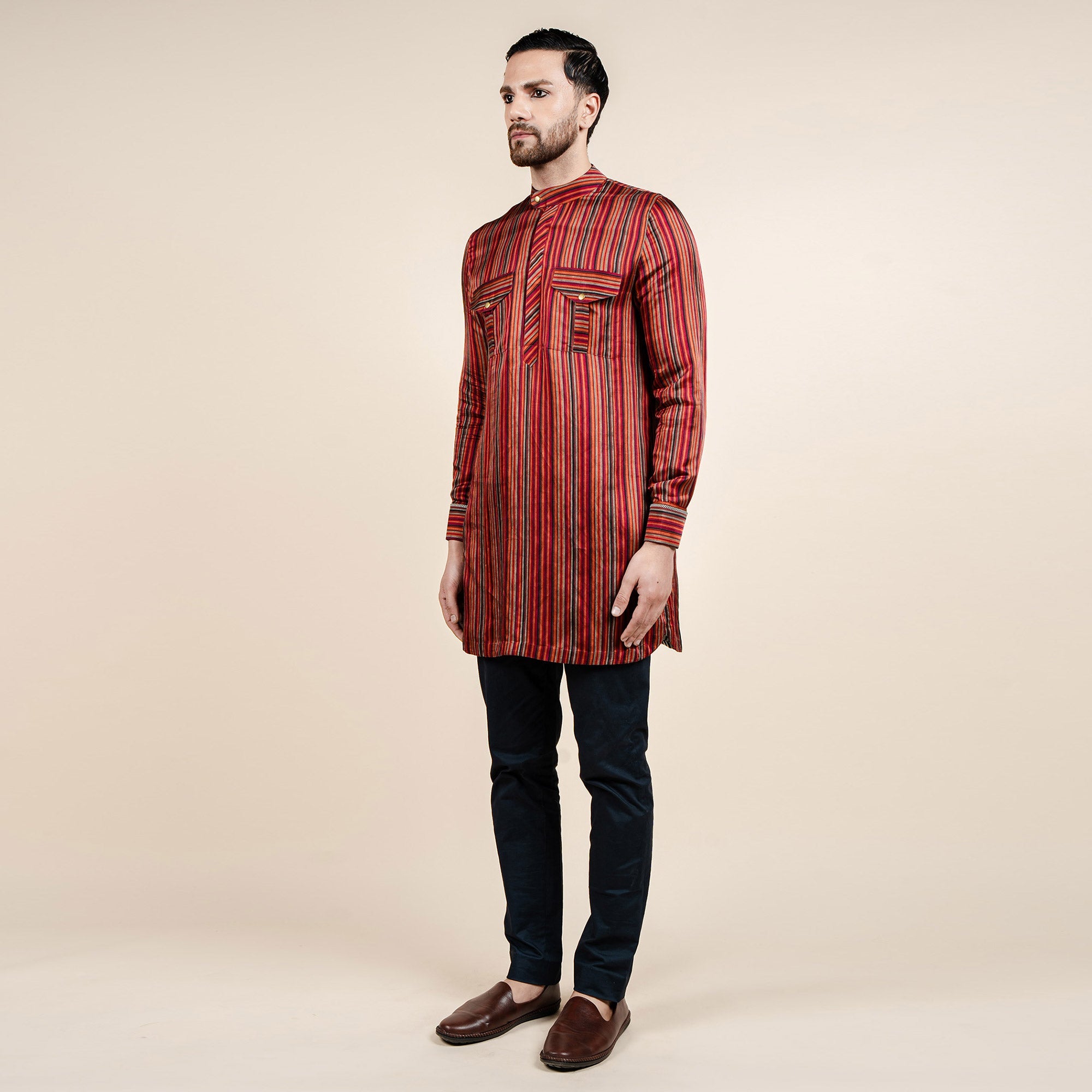 Caramine Red Striped Kurta | CHAR