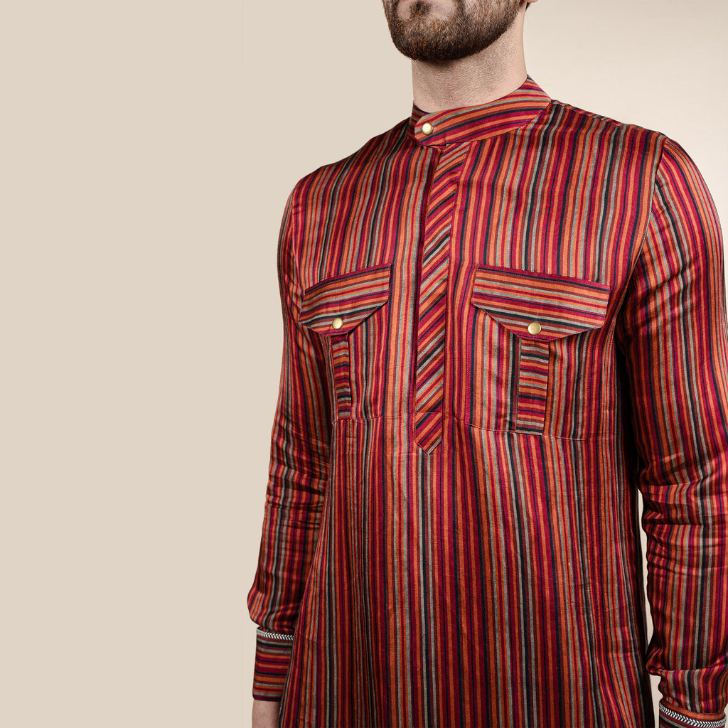 Caramine Red Striped Kurta | CHAR