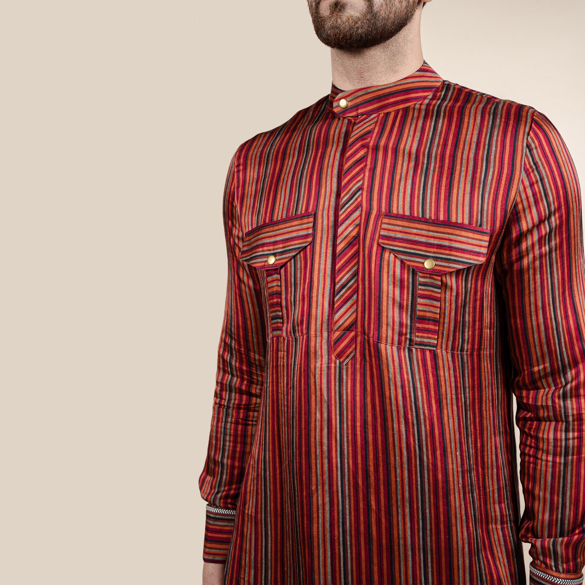 Caramine Red Striped Kurta | CHAR