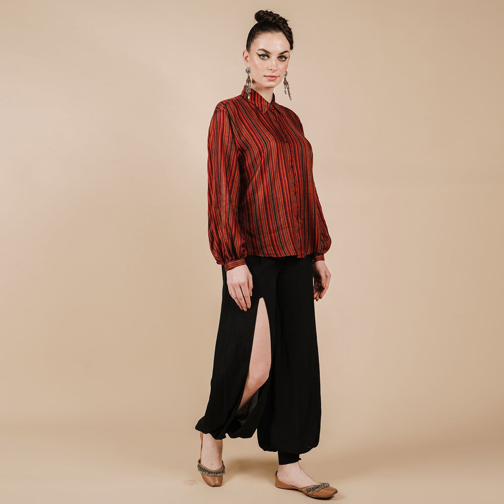 Caramine Red Striped Long Top | CHAR
