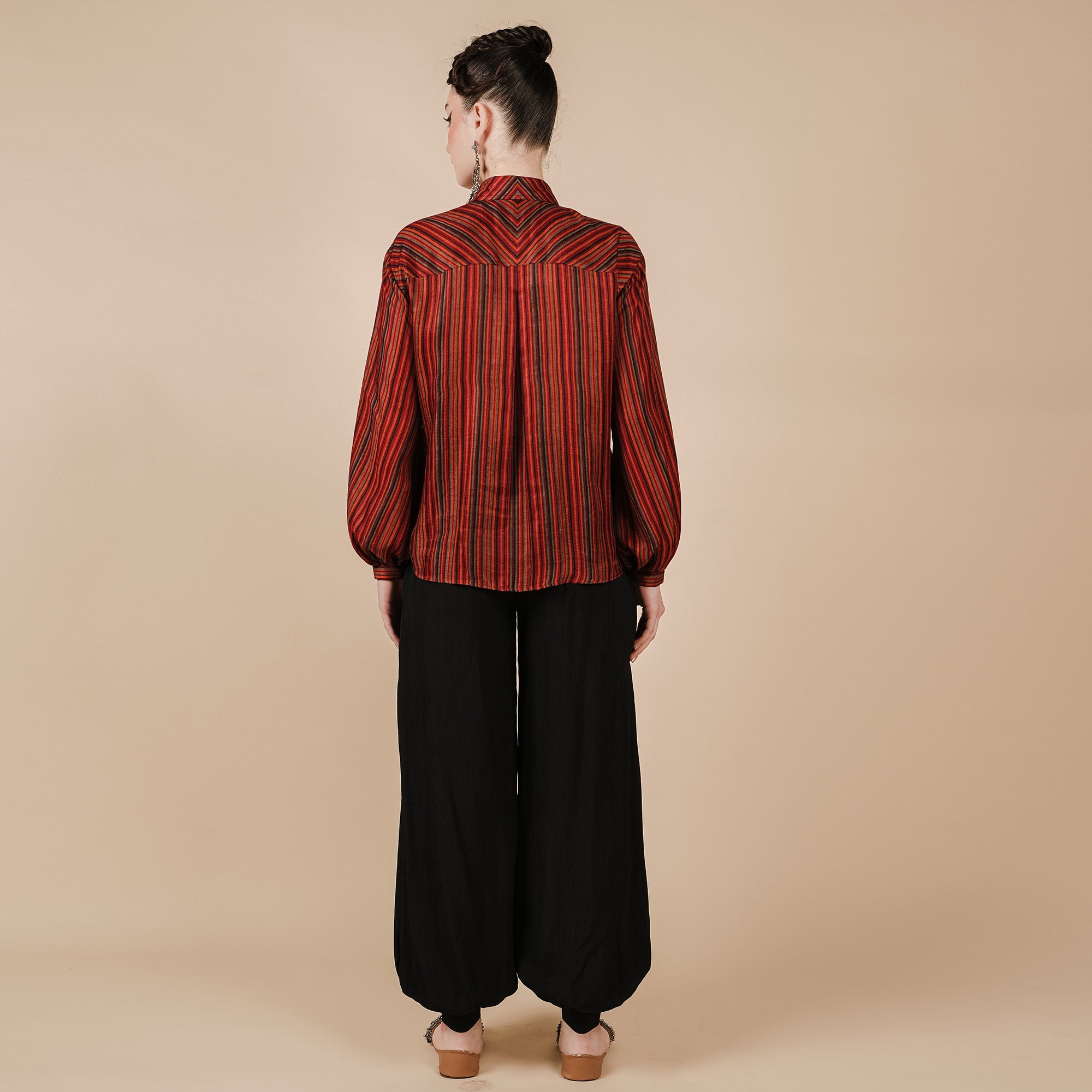 Caramine Red Striped Long Top | CHAR