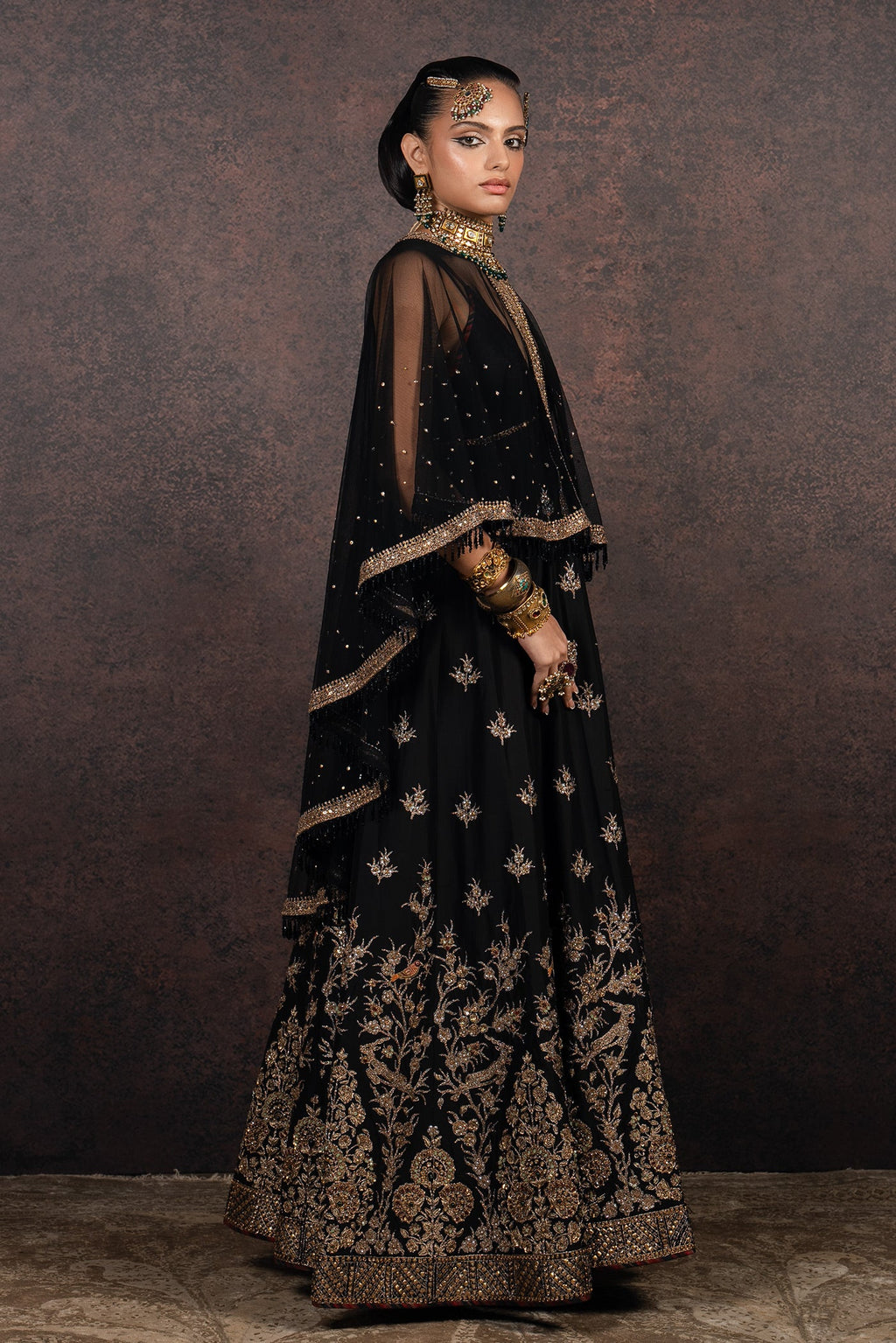 Caviar Black Anarkali Set | MURAQQA