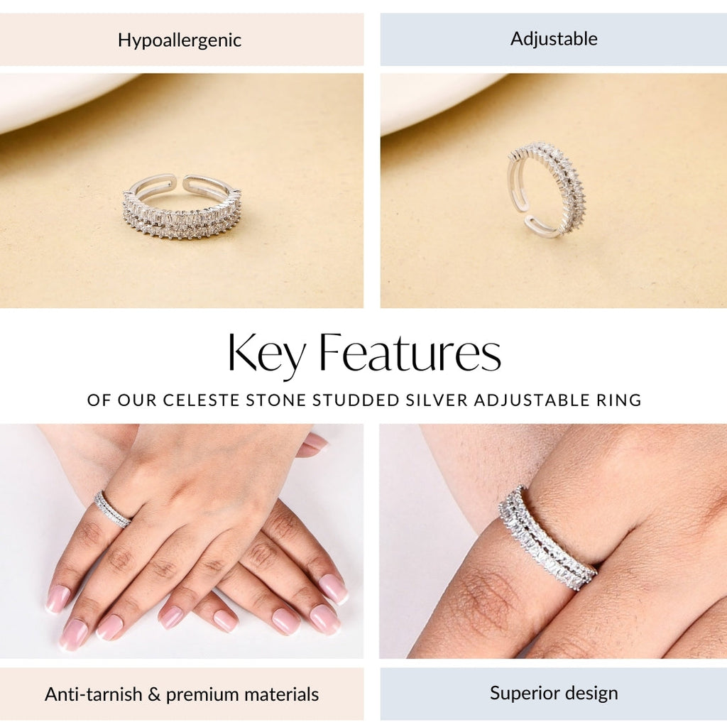 Celeste Stone Studded Silver Adjustable Ring