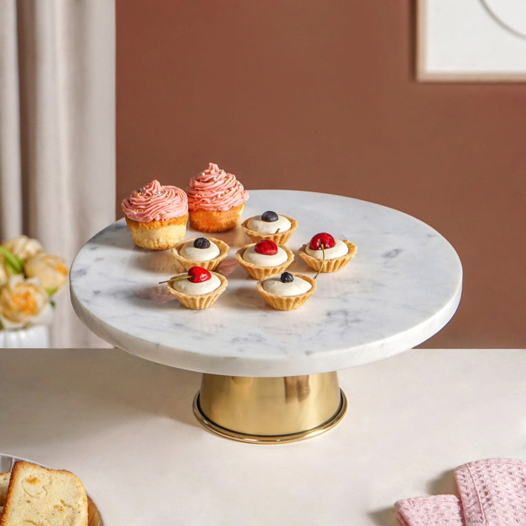 Celestial White Marble Round Cake Stand