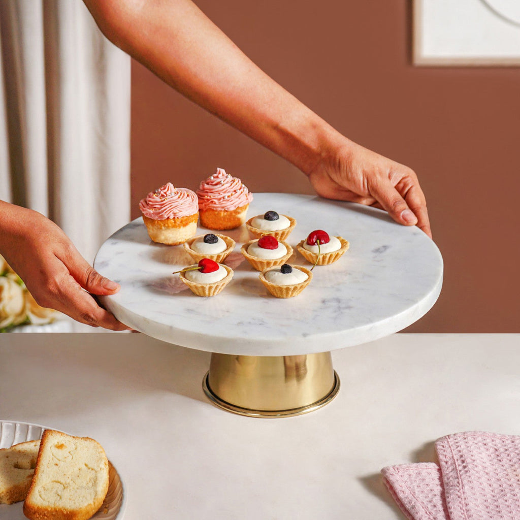 Celestial White Marble Round Cake Stand